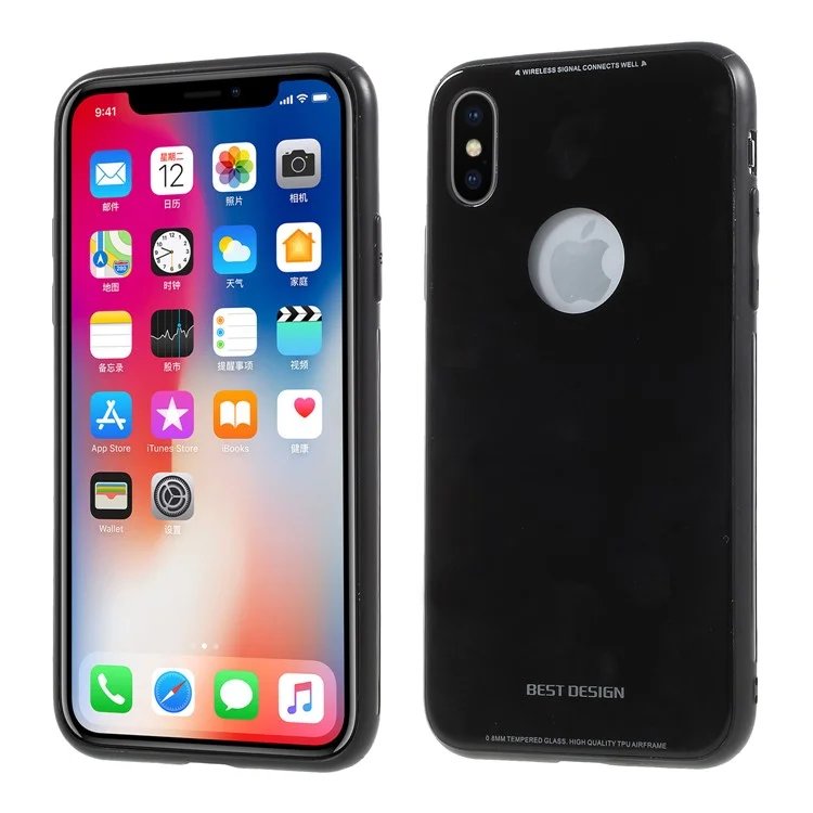 TPU Edges + Acrylic Mirror-like Back Hybrid Case for iPhone X - Black