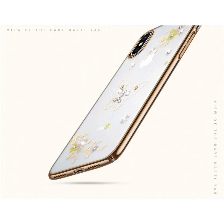 SULADA Rhinestone Decoration Plating Flower Butterfly Pattern PC Hard Case for iPhone X/10 - Gold