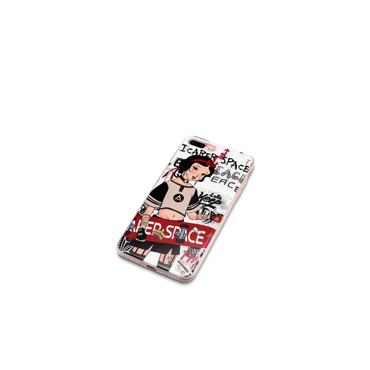 Rubberized IMD Patterned TPU Mobile Phone Case for iPhone 8 Plus / 7 Plus - Girl Holding Skateboard