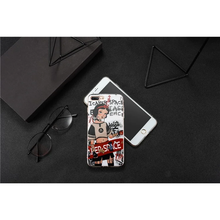 Rubberized IMD Patterned TPU Mobile Phone Case for iPhone 8 Plus / 7 Plus - Girl Holding Skateboard