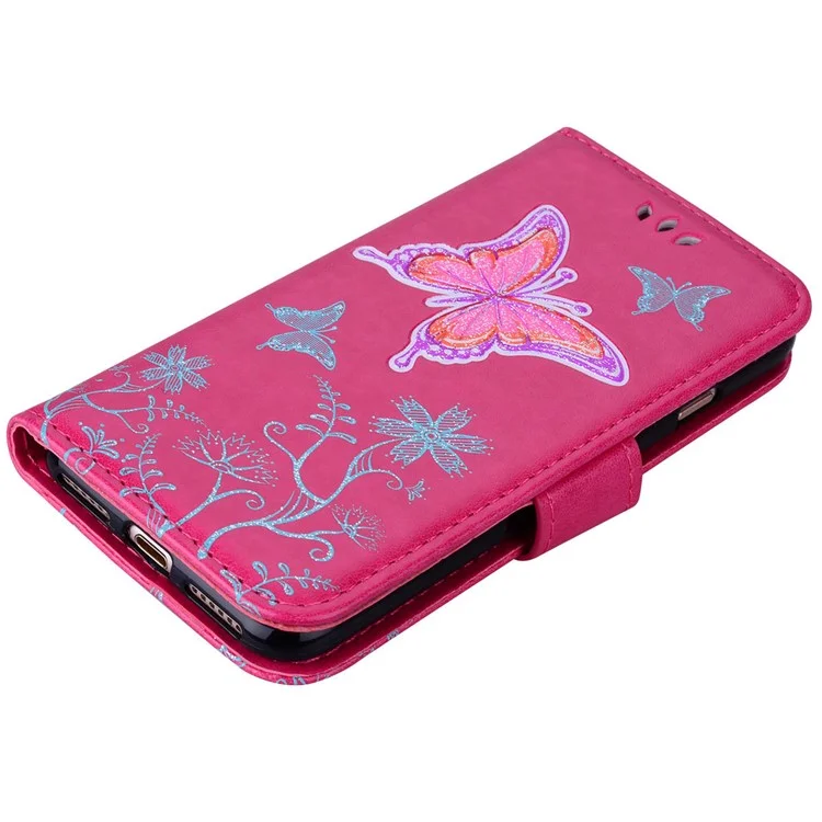 Butterfly Flash Powder Leather Wallet Stand Case for iPhone 8/7 4.7 inch - Rose