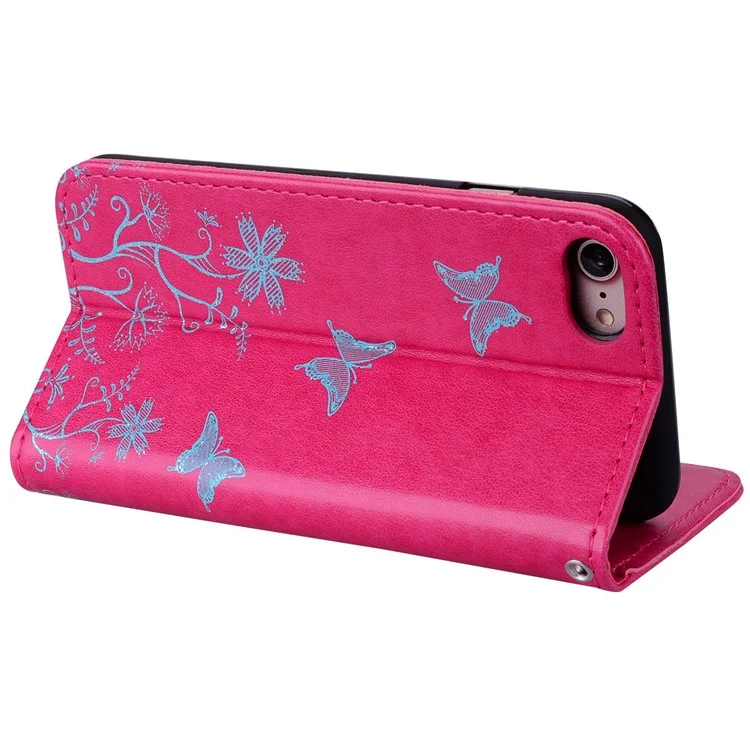 Butterfly Flash Powder Leather Wallet Stand Case for iPhone 8/7 4.7 inch - Rose