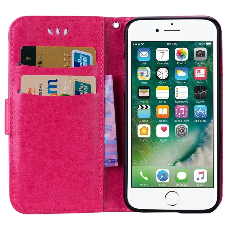 Butterfly Flash Powder Leather Wallet Stand Case for iPhone 8/7 4.7 inch - Rose