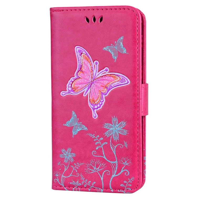 Butterfly Flash Powder Leather Wallet Stand Case for iPhone 8/7 4.7 inch - Rose
