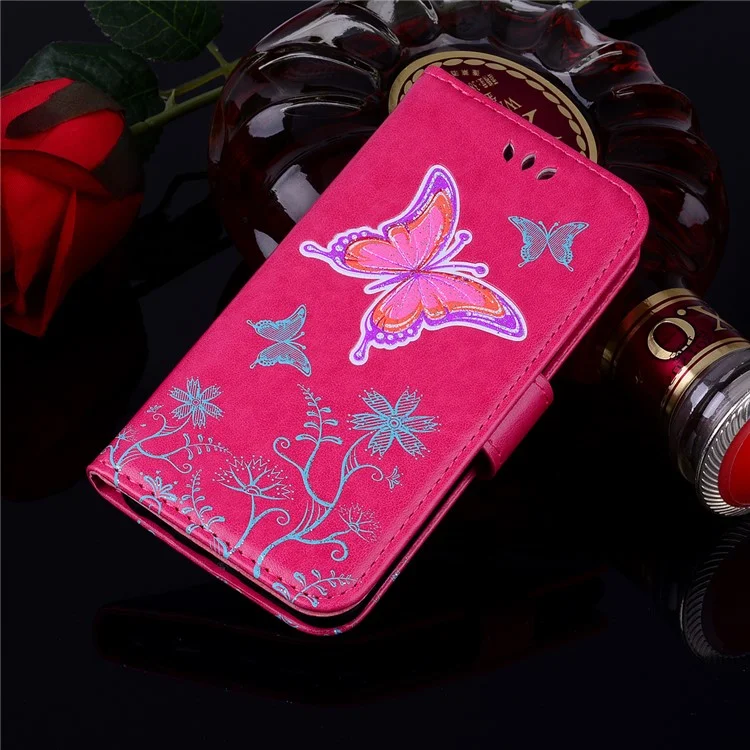 Butterfly Flash Powder Leather Wallet Stand Case for iPhone 8/7 4.7 inch - Rose