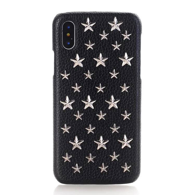 3D Star Pattern Metal Rivet Leather Coated Hard PC Case for iPhone X - Black