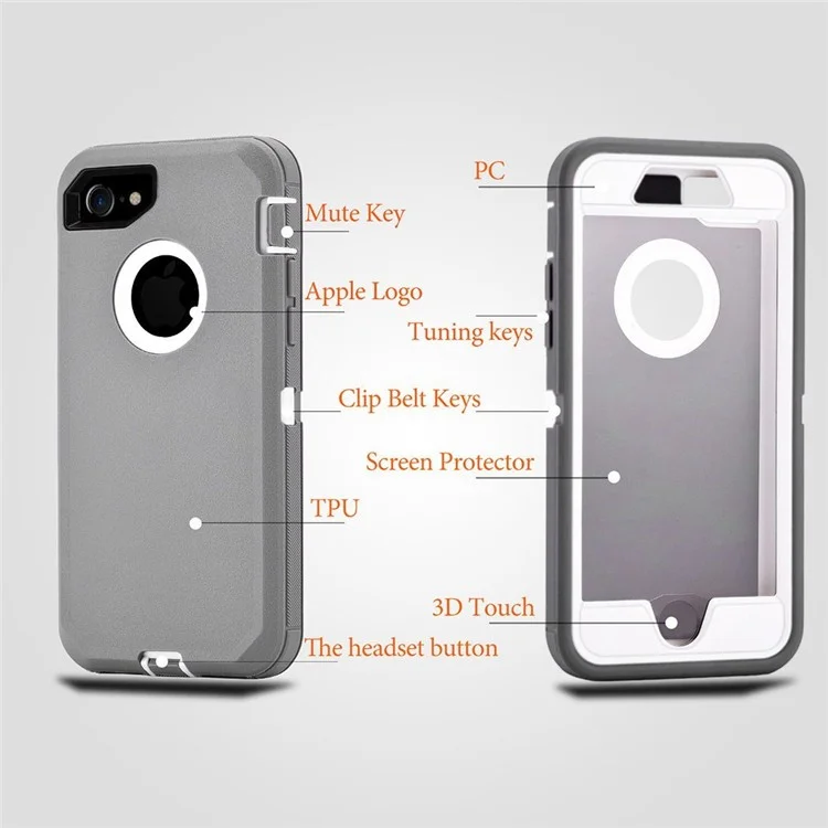 Shockproof Drop-proof Dust-proof Plastic + TPU Hybrid Phone Case for iPhone 8/7 - White + Grey