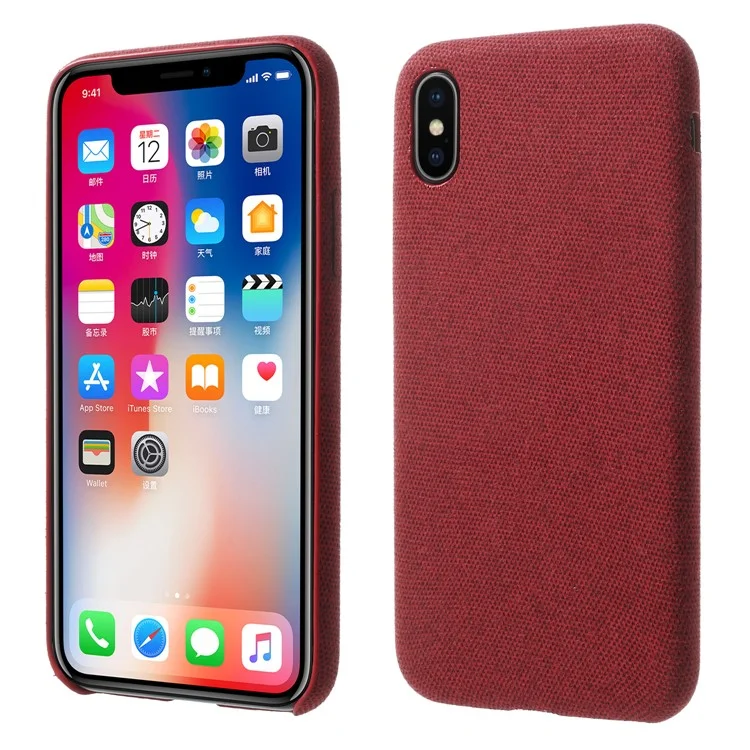 Linen Cloth Texture PU Leather Coated PC Cell Phone Cover for iPhone X - Red