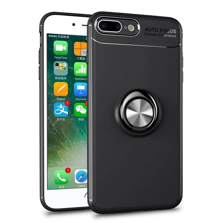 Magnetic Finger Ring Kickstand TPU Case for iPhone 8 Plus/7 Plus - Black + Grey