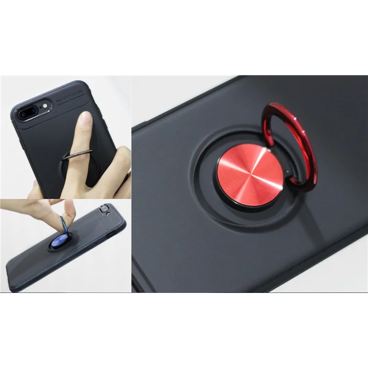 Magnetic Finger Ring Kickstand TPU Case for iPhone 8 Plus/7 Plus - Black + Grey