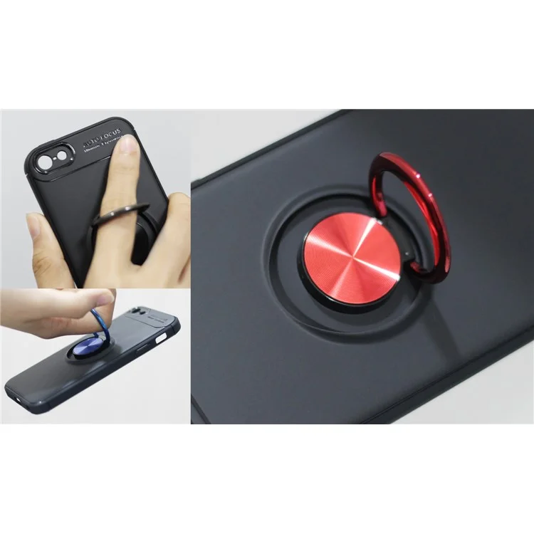 Anti-drop Ring Kickstand TPU TPU Case Para Iphone Se/5s/5 Placa de Hierro Magnético de Metal Incorporada - Negro / Gris