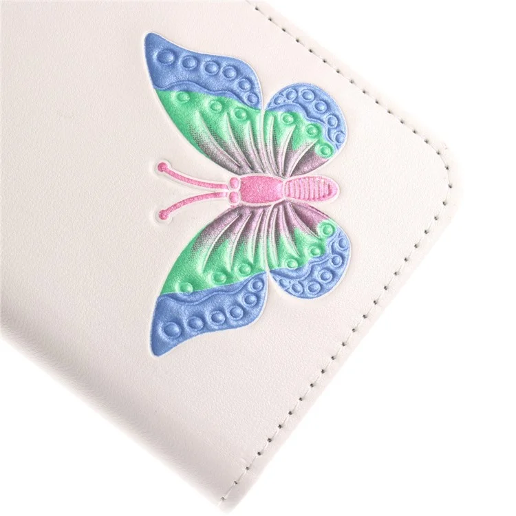 Hand-painted Butterfly Pattern Leather Wallet Case with Strap for iPhone 8 Plus / 7 Plus - White
