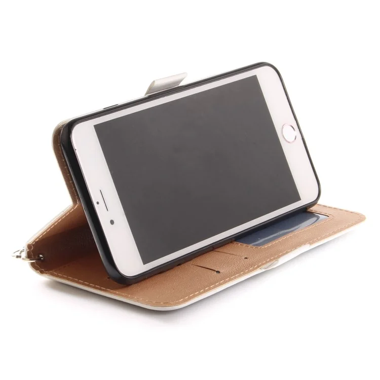 Hand-painted Butterfly Pattern Leather Wallet Case with Strap for iPhone 8 Plus / 7 Plus - White