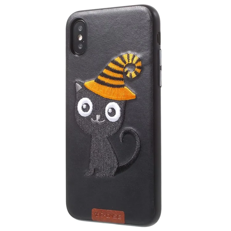 G-CASE Embroidery Leather Coated TPU Mobile Case for iPhone X/10 with Tempered Glass Screen Protector - Cat with Hat