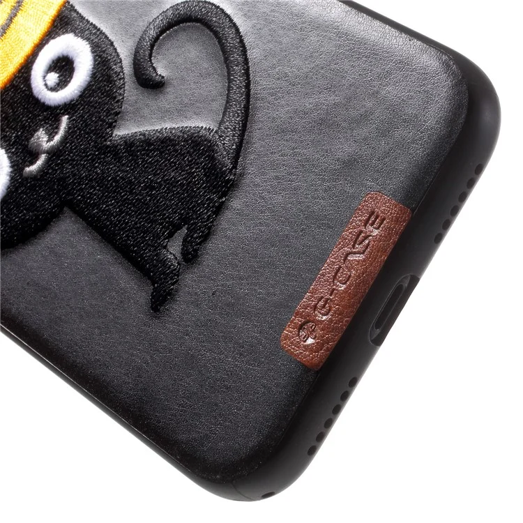 G-CASE Embroidery Leather Coated TPU Mobile Case for iPhone X/10 with Tempered Glass Screen Protector - Cat with Hat