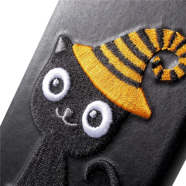 G-CASE Embroidery Leather Coated TPU Mobile Case for iPhone X/10 with Tempered Glass Screen Protector - Cat with Hat