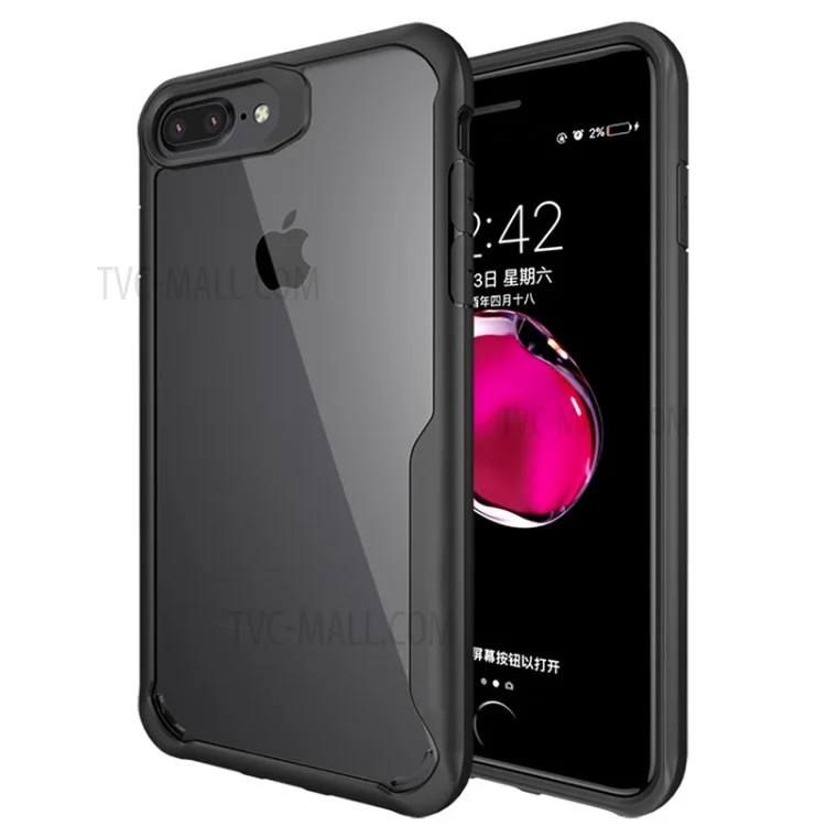 Shock Absorption Tough Clear PC + Soft TPU Hybrid Protection Back Shell for iPhone 8 Plus/7 Plus 5.5 inch - Black