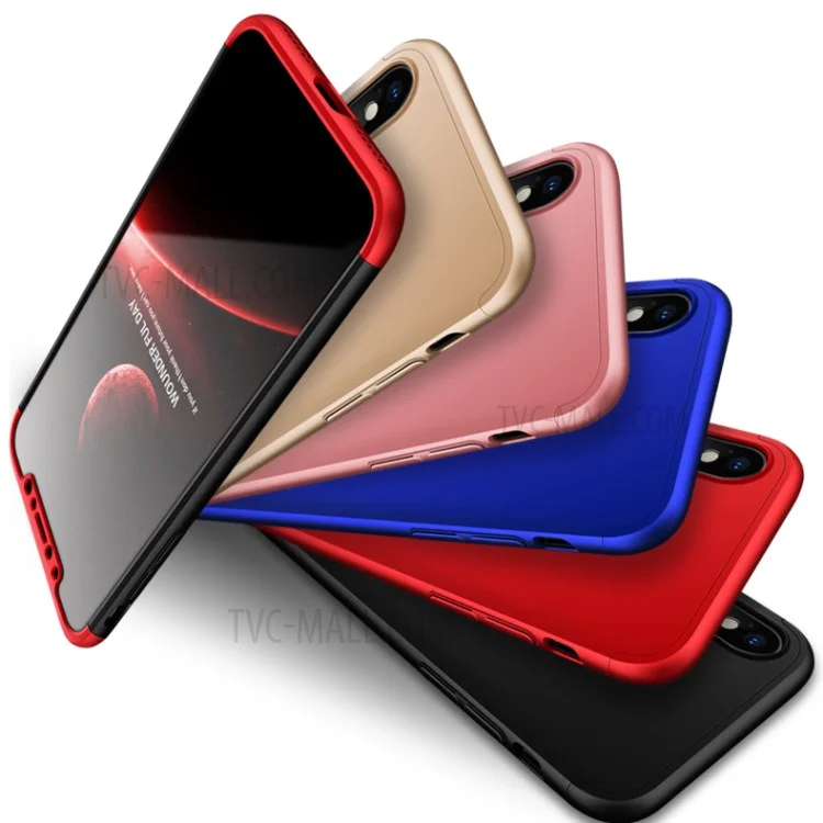 GKK Detachable All-wrapped Matte PC Case + Tempered Glass Protector Film for iPhone X - Black / Red