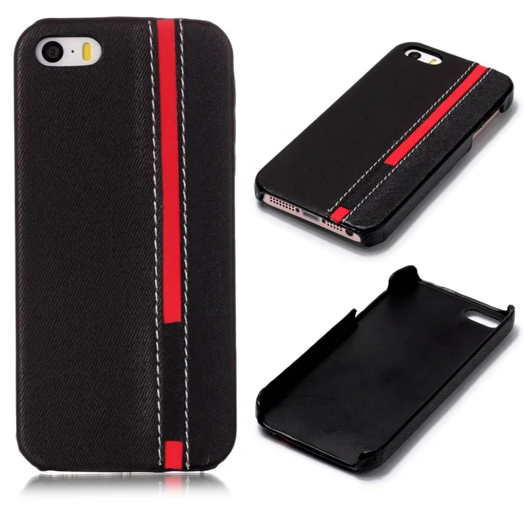 Contrast Color PU Leather Coated PC Mobile Phone Cover for iPhone SE / 5s / 5 - Black