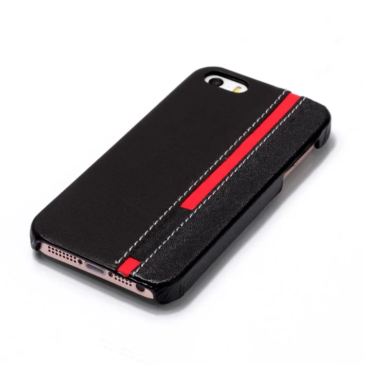 Contrast Color PU Leather Coated PC Mobile Phone Cover for iPhone SE / 5s / 5 - Black