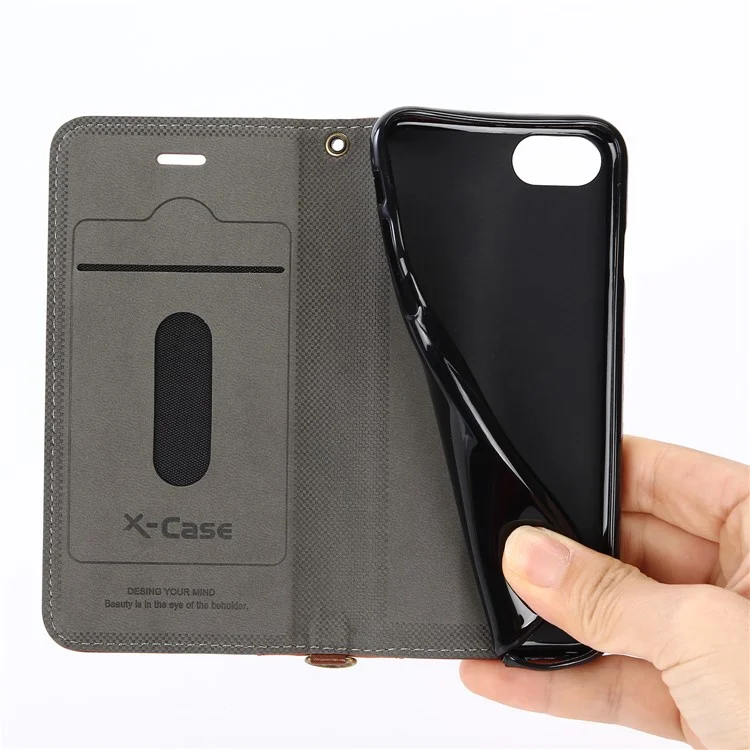 XCASE Splicing Genuine Leather Auto-absorbed Stand Case with Card Slot for iPhone 8 Plus / 7 Plus 5.5 inch - Brown