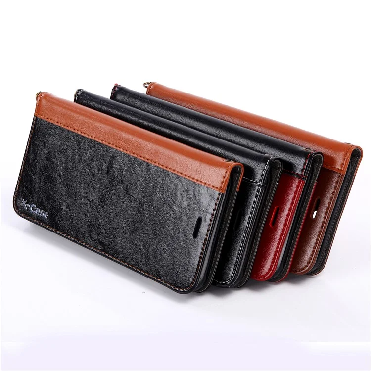 XCASE Splicing Genuine Leather Auto-absorbed Stand Case with Card Slot for iPhone 8 Plus / 7 Plus 5.5 inch - Brown