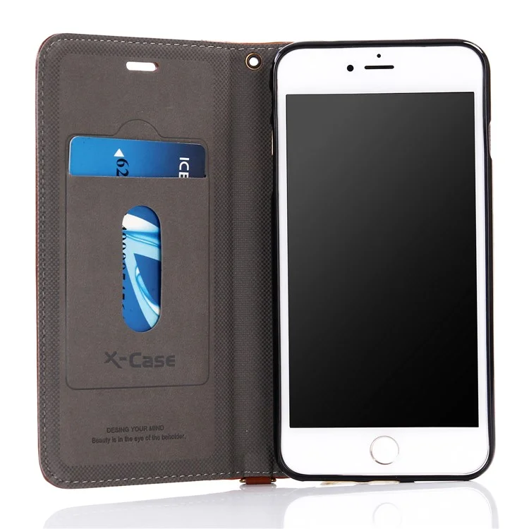 XCASE Splicing Genuine Leather Auto-absorbed Stand Case with Card Slot for iPhone 8 Plus / 7 Plus 5.5 inch - Brown