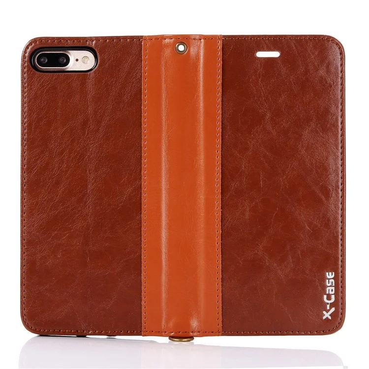 XCASE Splicing Genuine Leather Auto-absorbed Stand Case with Card Slot for iPhone 8 Plus / 7 Plus 5.5 inch - Brown
