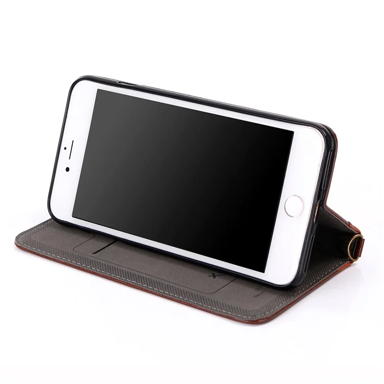 XCASE Splicing Genuine Leather Auto-absorbed Stand Case with Card Slot for iPhone 8 Plus / 7 Plus 5.5 inch - Brown