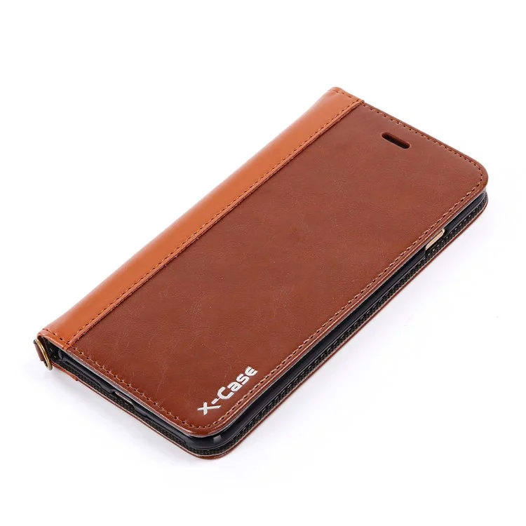 XCASE Splicing Genuine Leather Auto-absorbed Stand Case with Card Slot for iPhone 8 Plus / 7 Plus 5.5 inch - Brown