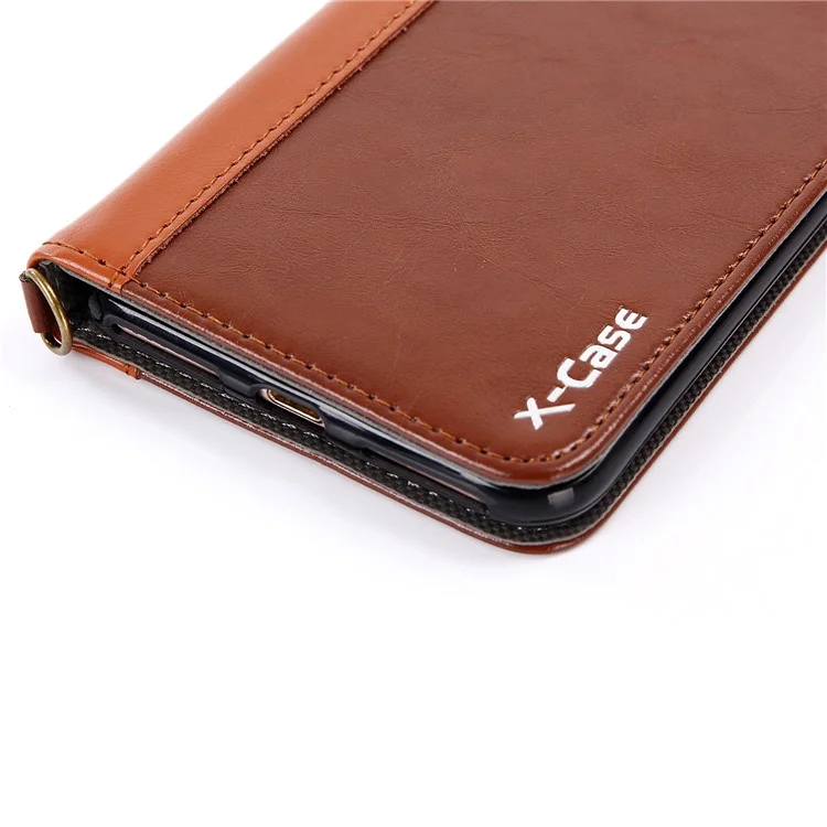 XCASE Splicing Genuine Leather Auto-absorbed Stand Case with Card Slot for iPhone 8 Plus / 7 Plus 5.5 inch - Brown