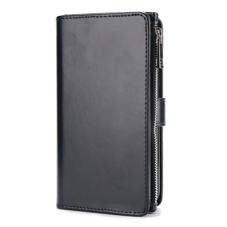 Detachable 2-in-1 Double Side Pockets Leather Zipper Wallet Case for iPhone X - Black
