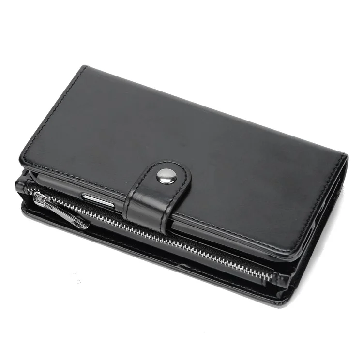 Detachable 2-in-1 Double Side Pockets Leather Zipper Wallet Case for iPhone X - Black
