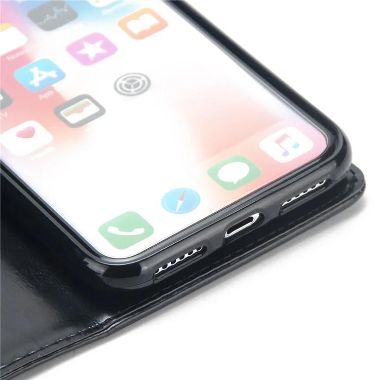 Detachable 2-in-1 Double Side Pockets Leather Zipper Wallet Case for iPhone X - Black