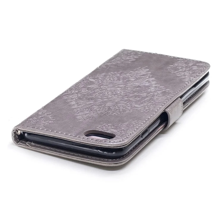 Imprint Flower Pattern Leather Wallet Stand Cover for iPhone 6s Plus / 6 Plus - Grey