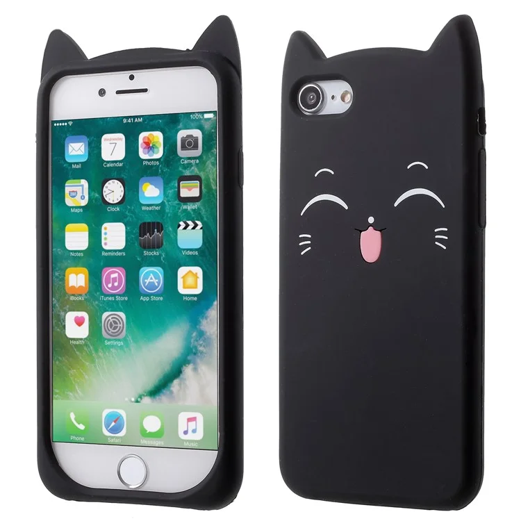 3D Smile Cat Silicone Phone Case for iPhone 8/7 4.7 inch - Black