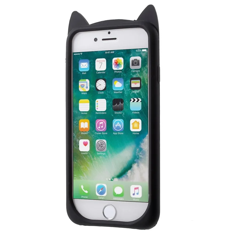 3D Smile Cat Silicone Phone Case for iPhone 8/7 4.7 inch - Black