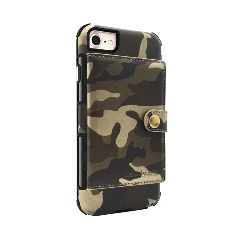 Camouflage Leather Coated Card Holder PC Hard Case for iPhone 8/7/6s/6 - Brown