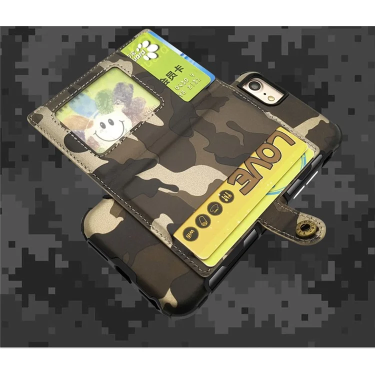 Camouflage Leather Coated Card Holder PC Hard Case for iPhone 8/7/6s/6 - Brown