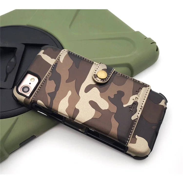 Camouflage Leather Coated Card Holder PC Hard Case for iPhone 8/7/6s/6 - Brown