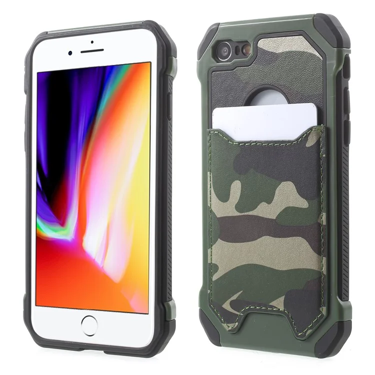 For iPhone 8 4.7 inch Detachable Camouflage Pattern TPU PC Hybrid Card Slot Case -  Green