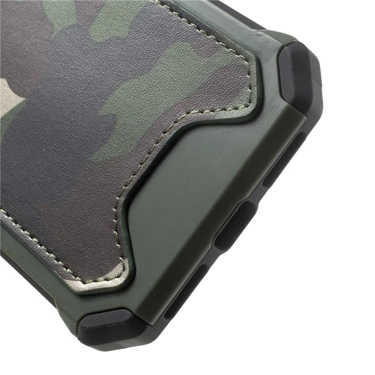 Camouflage Leather Coated Card Holder PC TPU Hybrid Case for iPhone X - Green