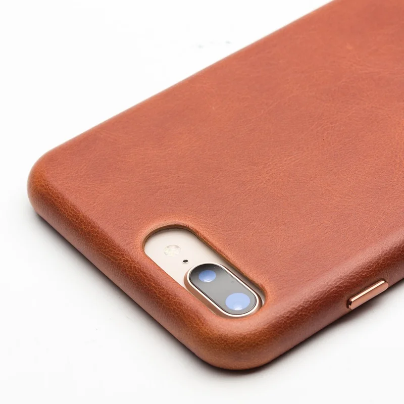 QIALINO Genuine Leather Coated PC Mobile Phone Back Casing for iPhone 8 Plus/7 Plus 5.5 inch - Brown