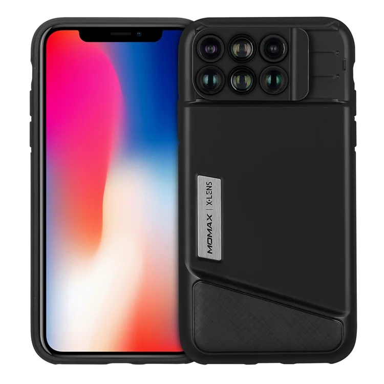 MOMAX X-Lens Case 6 in 1 Dual Optics Lens Kit (180° Fisheye, 2X Telephoto, 120° Wide-angle, 10X/20X Macro) for iPhone X
