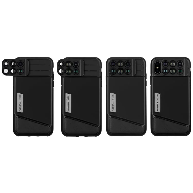 MOMAX X-Lens Case 6 in 1 Dual Optics Lens Kit (180° Fisheye, 2X Telephoto, 120° Wide-angle, 10X/20X Macro) for iPhone X