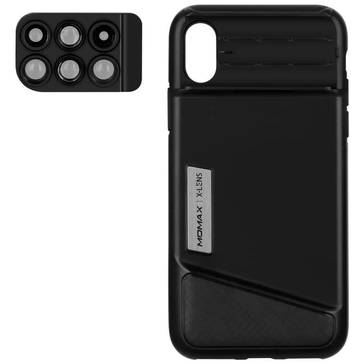 MOMAX X-Lens Case 6 in 1 Dual Optics Lens Kit (180° Fisheye, 2X Telephoto, 120° Wide-angle, 10X/20X Macro) for iPhone X