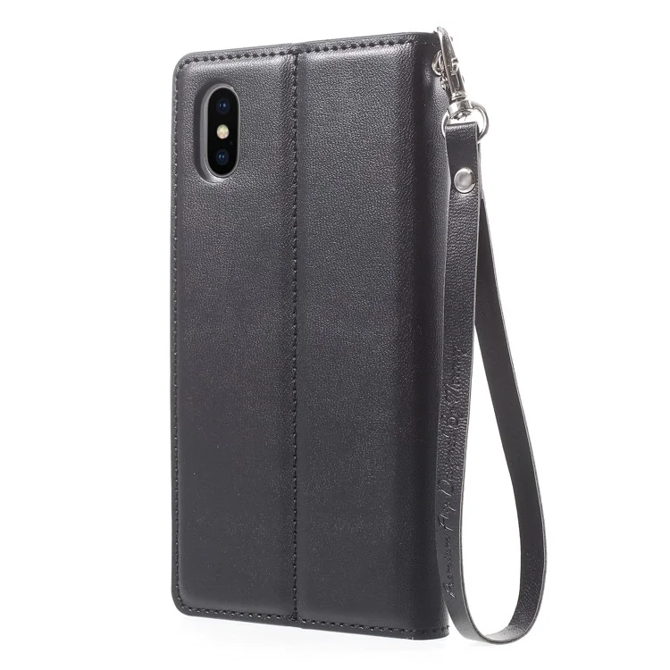 MERCURY GOOSPERY Blue Moon Wallet Leather Case with Hand Strap for iPhone X - Black