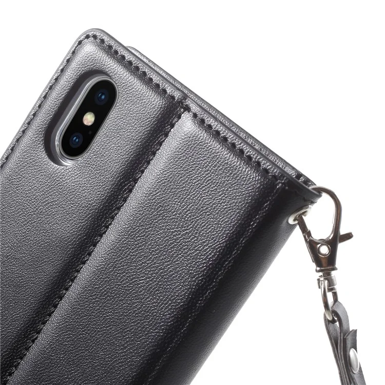 MERCURY GOOSPERY Blue Moon Wallet Leather Case with Hand Strap for iPhone X - Black