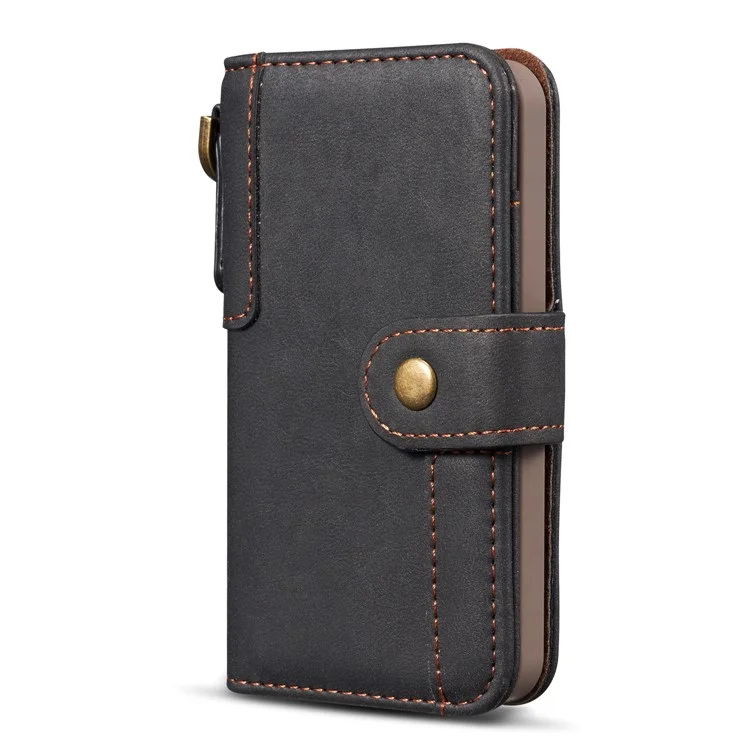Retro Style Split Leather Wallet Stand Phone Flip Case with Strap for iPhone SE/5s/5 - Black