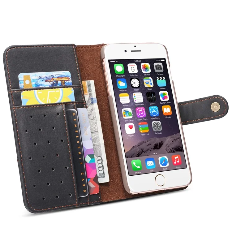 Retro Style Split Leather Wallet Stand Phone Flip Case with Strap for iPhone 6s Plus / 6 Plus 5.5-inch - Black